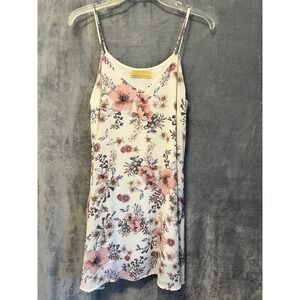 How Very Loved Floral Camisole Tank Dress Women Small Cream Pink Boho USA
